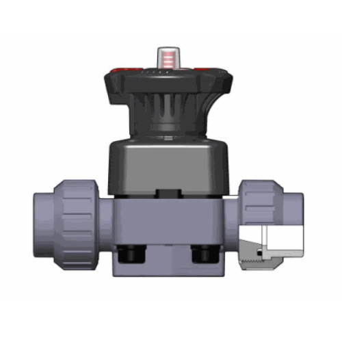 PVC U Membranventil DK DIALOCK®, Verschraubung mit Klebemuffe, FPM Ausführung